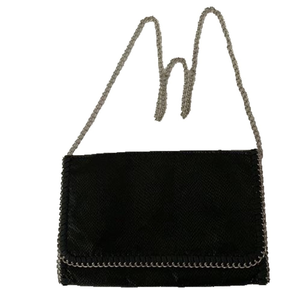 Phase 3 Chain & Faux Lizard Clutch Bag,   Black with Silver Tone Trim and Strap
